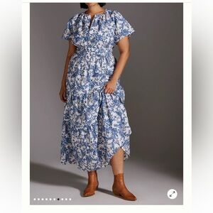 Anthropologie Blue and White delft Somerset Maxi Dress